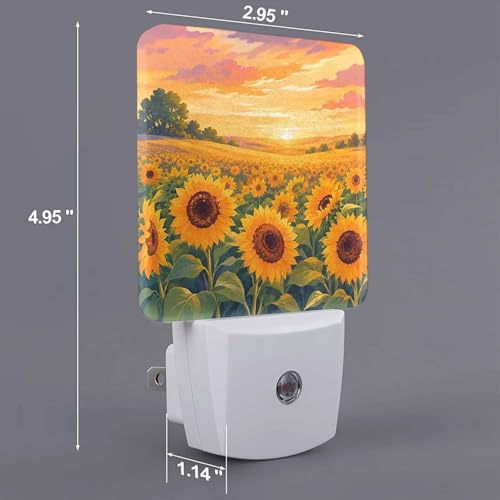 Image of LED Night Light,Beautiful Sunset Yellow Sunflower Fields LED Night Light Plug into Wall with Dusk to Dawn Light Sensor White Energy Efficient Nightlight for Bedroom Hallway Living Room Kitchen