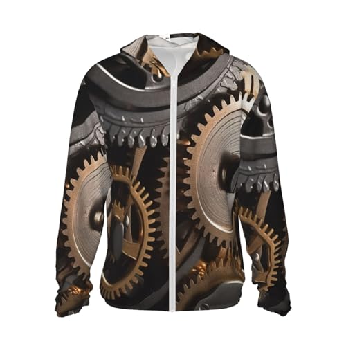 LZQPOEAS Sun Protection Hoodie Mechanical Gears Jacket Lightweight Long Sleeve Sun Shirts for Outdoor Hiking Large