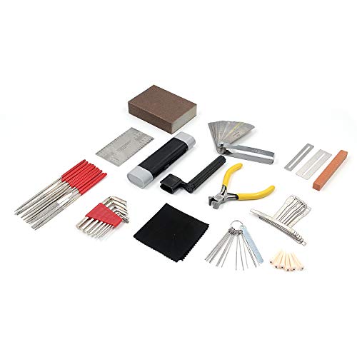 FarBoat Bridge Pin, String Lubricator, File, String Action Ruler, Fingerboard Guard, Hex Wrenche, Grinding Stone, 37Pcs Tool Kit with Carrying Bag Gift for Guitar Bass Uku Repair Maintenance