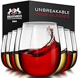 Bravario Unbreakable Stemless Plastic Wine Glasses | Reusable | Shatterproof 100% Tritan Plastic | Dishwasher-Safe | BPA-free | Awesome for Indoor & Outdoor | 16 oz, Set of 8