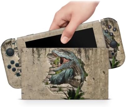 ZOOMHITSKINS Glitter Skin Compatible with Switch, T-Rex Dinosaur Jungle Design, Durable 3M Vinyl Decal Wrap, Precision Fit, Bubble-Free, Made in USA - 1
