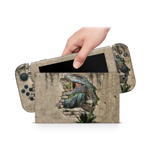 ZOOMHITSKINS Glitter Skin Compatible with Switch, T-Rex Dinosaur Jungle Design, Durable 3M Vinyl Decal Wrap, Precision Fit, Bubble-Free, Made in USA