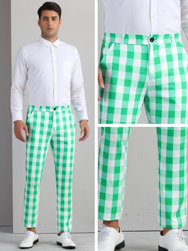 Gingham Plaid Pants for Men's Flat Front Trousers Business Tartan Dress Pants4