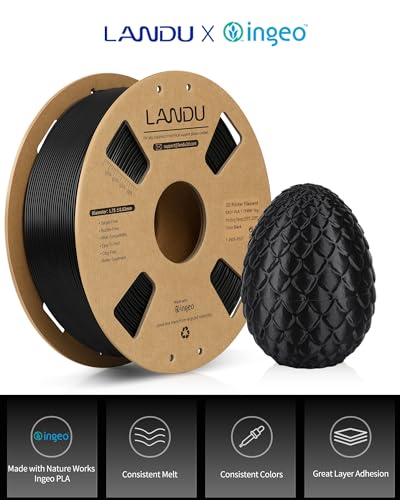 Image of LANDU PLA Filament 1.75mm Black 1KG, 3D Printer Filament 1kg Cardboard Spool(2.2lbs), Dimensional Accuracy + /- 0.02mm, Neatly Wound 3D Printing Filament Fits for Most FFF 3D Printers, Black PLA