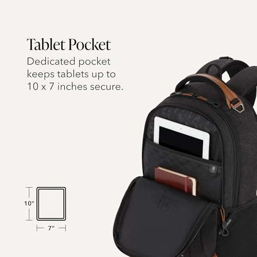 Image of SWISSGEAR Cecil Laptop Backpack, Fits Most 16-Inch Laptops, Three-Compartment Design, Airflow Back Panel, Black, 27.3L, 18-Inch