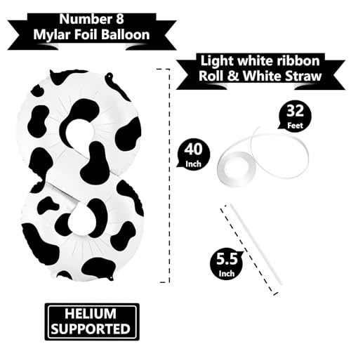 Image of 40 Inch Cow Print Balloon, Number 8 balloons Cow Balloons for 8st birthday decoration, Large Cow Number Balloons for western party decorations Baby Shower Animal Theme Party Holiday Decor