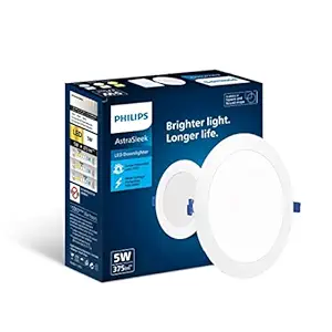 PHILIPS Astra Sleek 5-watt Round LED Downlighter | LED Ceiling Light for Home and Hall | Cut Out: 75 mm, Color: Cool Day Light, Pack of 1