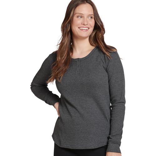 Jockey Women's Loungewear Long Sleeve Waffle Henley, Coal Heather