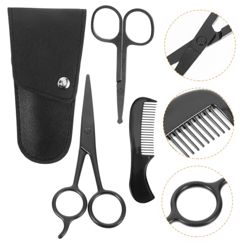 Beatifufu Men's Beard Grooming Tools 2 Scissors 1 Comb 1 Pouch Sleek Stainless Steel Mustache Trimming Shears for Barbershops Diy Projects