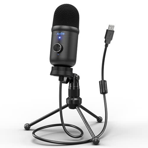 Moukey USB Microphone, Podcast Microphone with Metal Tripod, 192kHz 24Bit High Sensitivity, Condenser Mic for PC/Laptop/PS4, Perfect for Streaming/Podcasting/Recording/Gaming/Meeting & Christmas Gift