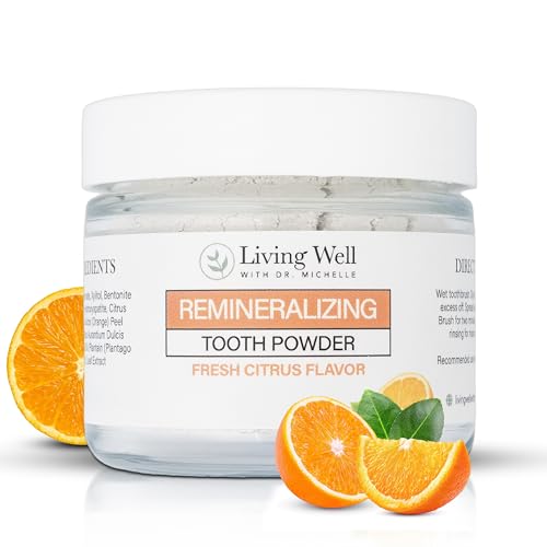 Living Well with Dr. Michelle Fresh Citrus Remineralizing Tooth Powder | Fluoride-Free Kids & Adults Formula | Hydroxyapatite for Enamel Support | Natural Ingredients for Stronger Smiles