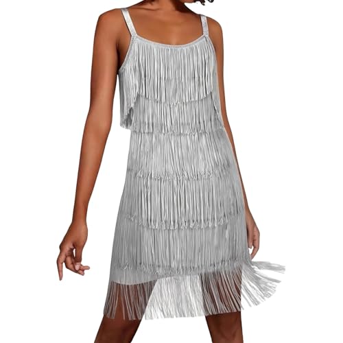Vestido sin mangas con borlas para mujer, gris, XL