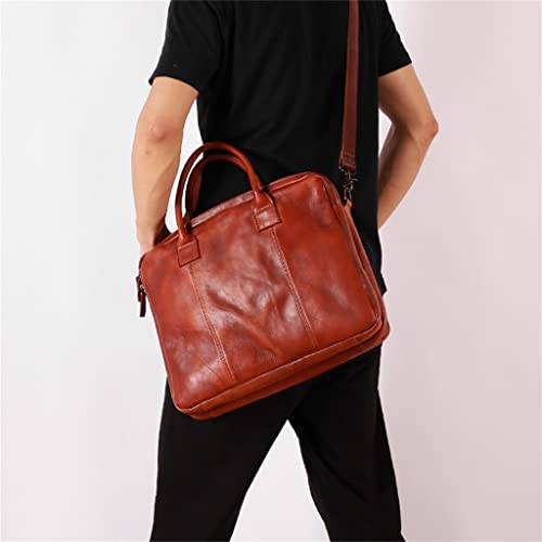 Retro Men's Handbag Briefcase Shoulder Crossbody Backpack Cowhide Multi Compartment Business Computer Bag(D)3