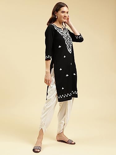 Image of QAZMI Women's Cotton Straight Embroidered Kurti (Aari Work)