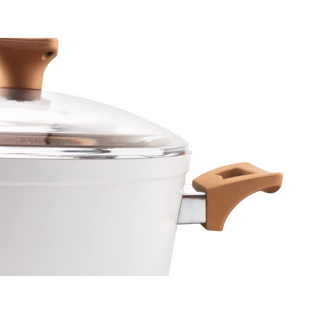 4 Pfannen 7-TLG. Set Antihaft-Pfanne Schmortopf Milchtopf Granitoptik Kochgeschirr-Set mit Glasdeckel