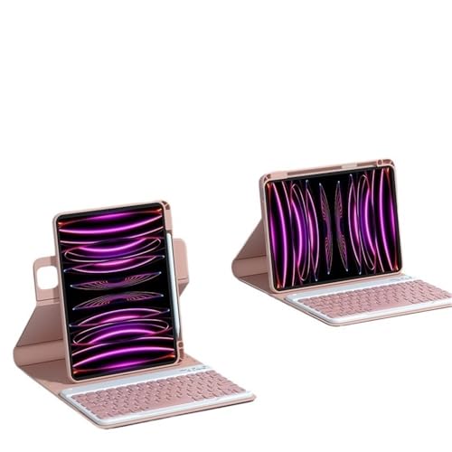 Clavier magnétique iPad Pro 12,9 pouces avec étui de protection cuir et coque rotative rose