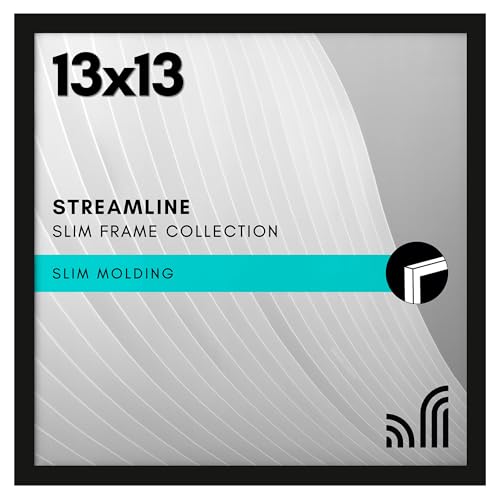 Americanflat 13x13 Picture Frame with Polished Plexiglass - Streamline Collection - Thin Border Square Frame for Wall Display - Hanging Hardware Included - Black