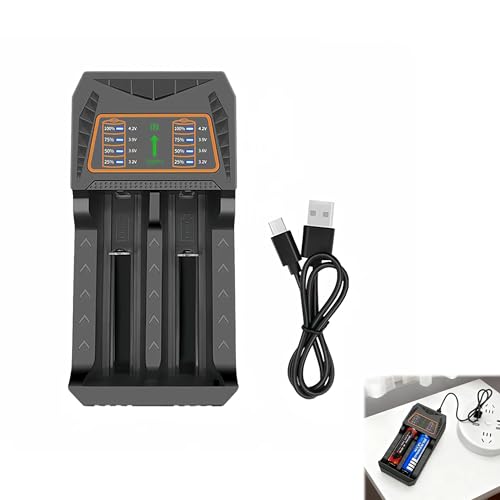 Cargador 18650 Inteligente Rápido para Pilas 3.7V Li Ion: Compatible para 10440, 14500, 18350, 18500, 18650, 20700 y 26650   Incluye Cable USB C y Protección Múltiple