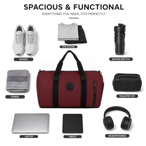 Image of Storite Travel Duffel Bag for Women & Men, Water-Resistant Nylon Weekender Bag with Adjustable Shoulder Strap, Lightweight Overnight Luggage Bag for Travel, Sports & Daily Use (Red Front Zip)