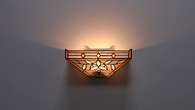 Image of Tiffany Wall Sconces with Stained Glass Shade Wall Light Fixtures 12-Inch Vintage Mission Style Blue Branch Sconce Lighting for Hallway Stiarway Bedroom Living Room