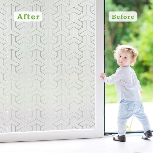 Image of WOO Home Frosted Glass Window Film & Stickers (24 X 60 Inchs) Privacy Window Cover for Home & Office - Easy Apply, UV Protection, Removable Decorative Film (3D Diamond 2 X 5 SQFT)