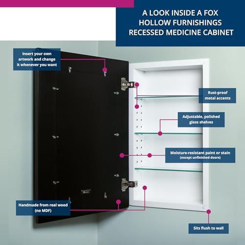 Image of 14x24 Concealed Picture Frame Medicine Cabinet Without Mirror for Bathroom, Recessed in The Wall, Made in North America, Real Wood, NO MDF, Adjustable Shelves, Hidden, Black