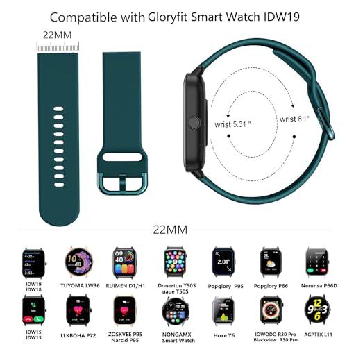 Issinlky band voor Veryfit Smart Watch IDW19/IDW13/IDW16/IDW18, 22mm band Zacht Silicone voor Gloryfit P66/P66D/P72/P95, TUYOM LW36, H1/D1,T50S, Y6, R30PRO,YB54, G39, AGPTE LW11 Smart Watch - Afbeelding 4