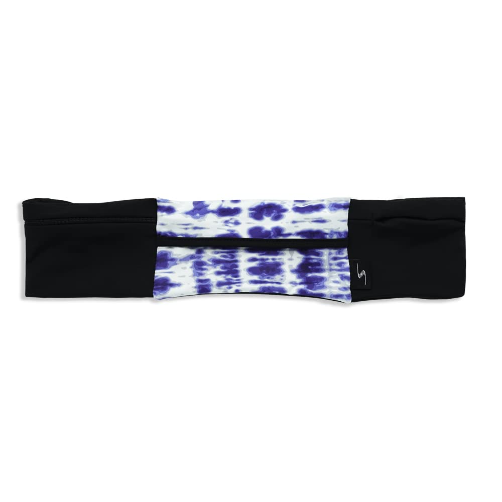 SPRIGS Riñonera Ajustable de 3 Bolsillos para Correr, riñonera para Entrenar con Respaldo Resistente al Sudor, sostiene Todos los Modelos de iPhone, Tie Dye/Azul, S/M, 1.0