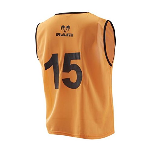 Ram Top Sport Nummerierte Leibchen, Trainingshemden, 15 Stück sehr Gute Qualität, Shirts mit Nummer (Jugend (U16), Orange)