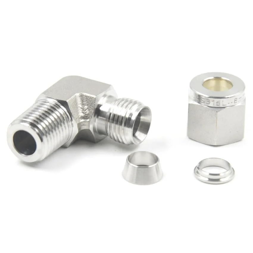 1PC Elbow Double Ferrule Compression Fitting 316 Stainless Steel 30MPa 1/8 1/4 3/8 1/2 6 8 10 12mm Lock * Male BSPT(1 INCH*1 INCH)