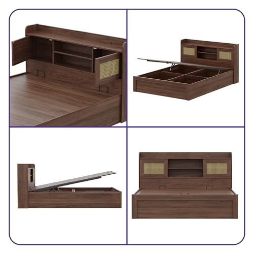 Image of Wakefit Bed | 3 Yr Warranty | Bed Queen Size, Comes with Hydraulic Storage, Noise-Free, Density:680-750 kg /m, Termite & Borer Resistant, Fits Mattresses Up to 8 inches(Tesser 78x60- Columbian Walnut)