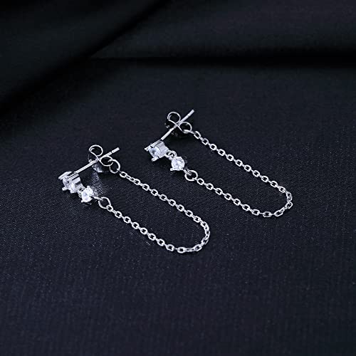 Reffeer Sterling Silver Chain Dangle Earrings for Women Teens CZ Chain Drop Earrings Studs 5