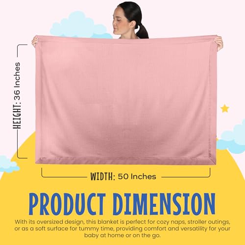 Image of Blankets Thermal Waffle Baby Blanket Crib Bedding - Soft Cozy Warm Infant Thermal Cover for Nursery Stroller or Bassinet, Lightweight Ideal Shower Gift, Satin Trim Pink 36 inch x 50 inch