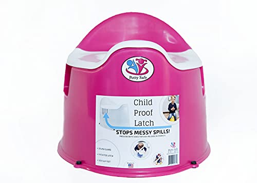 Potty Safe-Potty Training Toilet w/Child Proof Latch; Potty Chair; Training Potty;Potty Training; Toilet Training; Kids Potty Chair; Made in USA; Child Potty Chair; Potty seat; Non Slip feet (Pink)