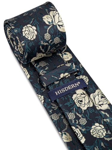 Image of HISDERN Men Floral Ties Woven Classic 3.4 inch Necktie Set Formal Tie Pocket Square for Wedding with Handkerchief Gift Box
