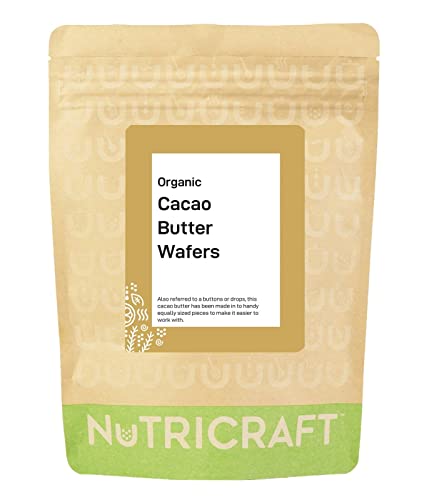 NutriCraft Botones orgánicos de mantequilla de cacao criollo, 1 kg, 100 % puro, de origen sostenible de Perú, para hornear, hacer chocolate, mantequillas corporales y jabones, fusión rápida, rico