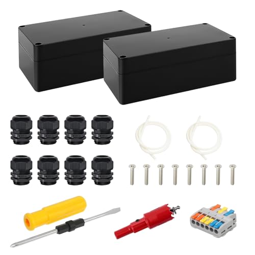 2 Piezas Caja Estanca Exterior Electrica, Caja Conexiones Electricas con 8 Prensaestopas, Wasserdichte Anschlussdose IP65 con Destornillador, para Instalaciones Eléctricas (158 × 90 × 60 mm, Negro)