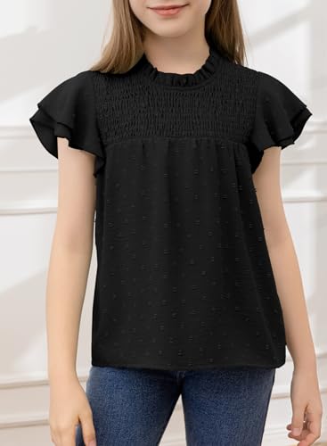 Image of bilbean Girls Elegant Polked Swiss Dot Long Sleeve Shirts Tops 6-15 Years