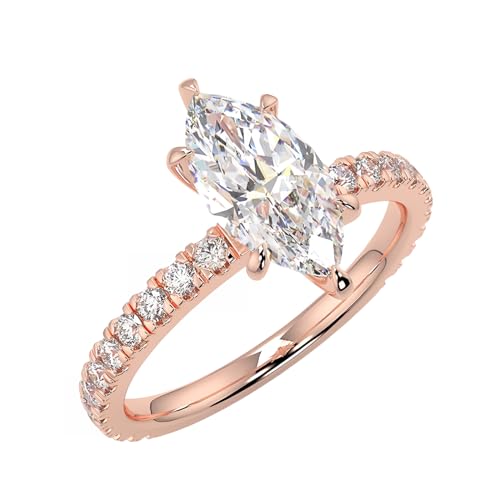 2ct Marquise Cut Moissanite 6-prong Solitaire Engagement Ring for Women Solid 10K/14K/18K White Yellow Rose Gold Simulated Diamond Promise Wedding Rings for Her (D Color, VVS1 Clarity)