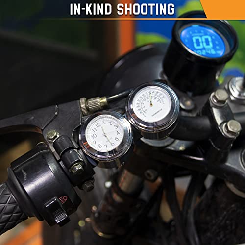 Shkalacar Universal Motorrad Lenker Uhr, Fahrradthermometer, Wasserdichter Uhr für Motorradlenker, Fahrräder, 22 mm-25,4 mm, 7/8 Zoll- 1 Zoll Lenker