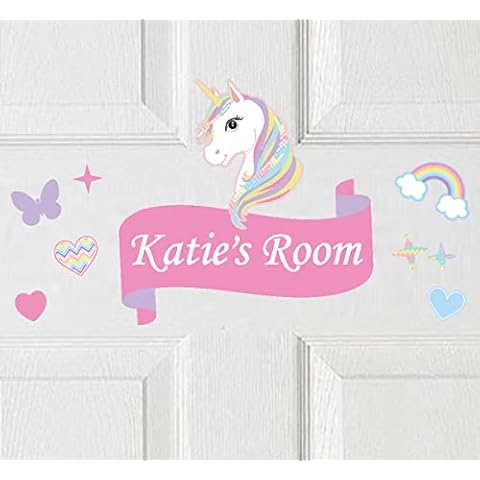 Personalised Unicorn Door Sign Stars Hearts & Rainbows Childrens Art Vinyl Stickers Cover