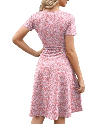 Image of Women's 2026 Fit and Flare Dress Summer Casual Elegant Vintage Floral Printed Work Party A-line Dress with Pockets 162