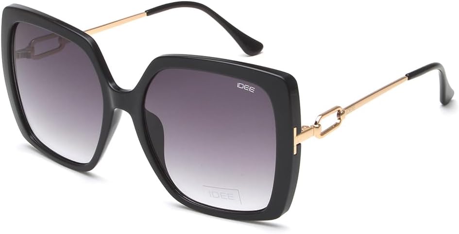 100% UV protected sunglasses | Women | Square | Full Rim | Gradient | Black-Frame | Grey-Lens | Large