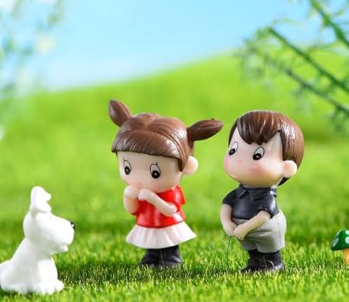 Image of Miniature Cute Couple Figurine, PVC Wedding Cake Topper, Dollhouse Accessory, Garden Decor (Red Shy Couple)