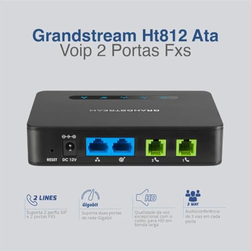 Image of Grandstream HT812 V2 VoIP ATA 2-FXS Port (HT812-V2)