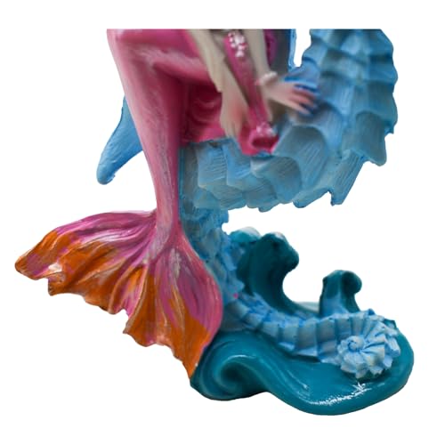 Estatua de sirena rosa con figura de caballito de mar en resina miniatura 5