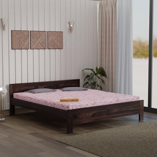 Image of Solid Sheesham Wood Queen Size Bed Without Storage | Double Bed Cot for Bedroom | Palang Double Bed for Home | Wooden Double cot for Living Room | Rosewood | Walnut Finish