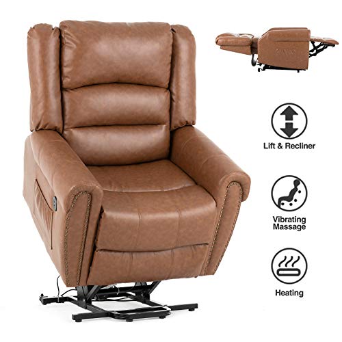 Mecor Power Lift Chair Dual Motor PU Leather Lift Recliner for Elderly Lay