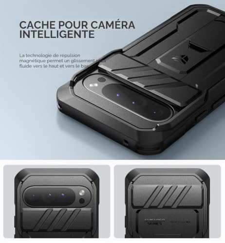 Coque Google Pixel 9 Pro XL robuste noire avec support et cache caméra - 3