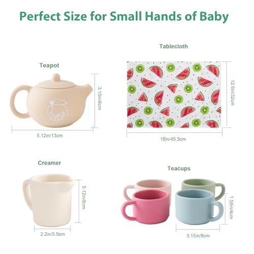 Smartwo Teeservice Kinder aus Silikon Kinderküche Spielküche Zubehör Teeset Puppengeschirr Kaffeeservice Küchenzubehör Spielzeug für Teeparty Rollenspiel Geschenk für Mädchen ab 1 2 3 Jahre